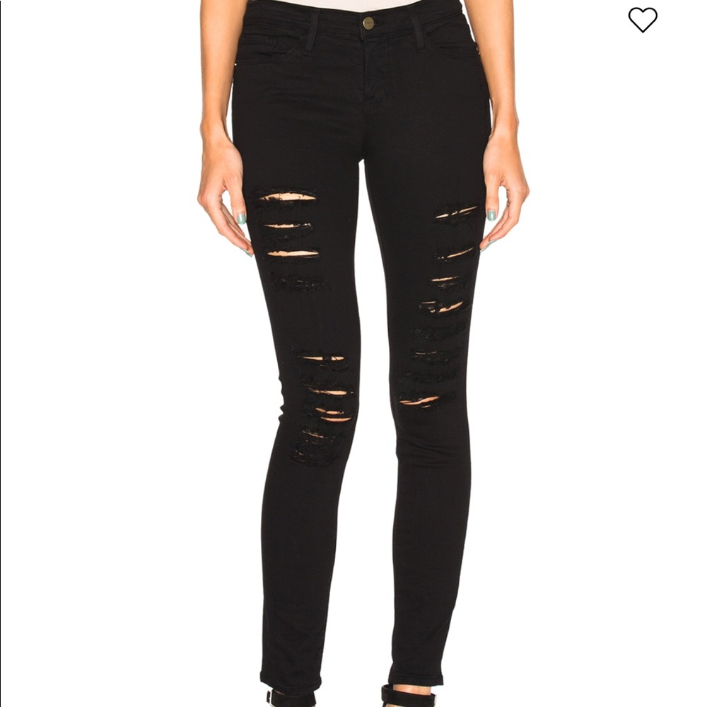 Frame”Le Skinny de Jeanne” black ripped jeans
